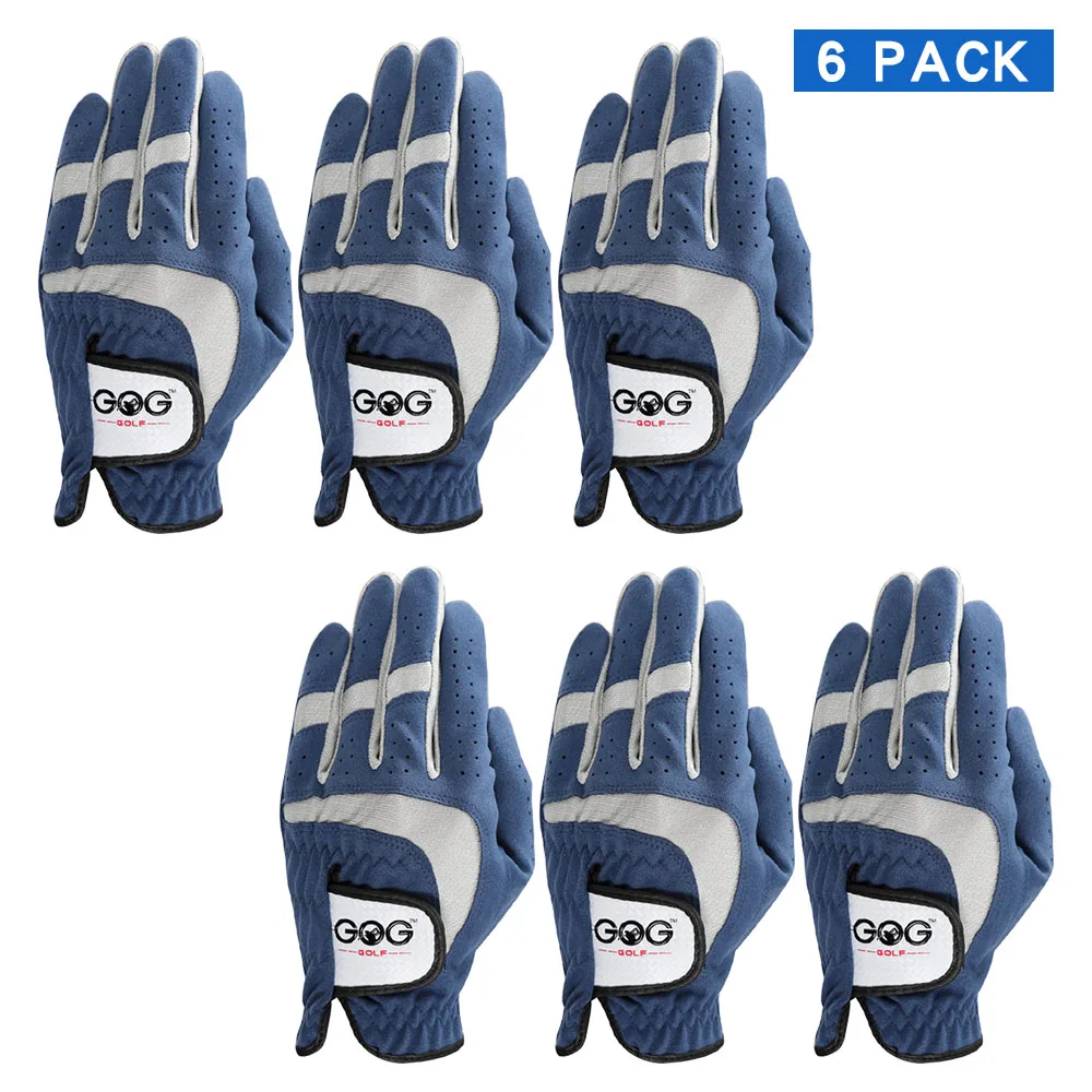 6 Pcs Golf Gloves Men Blue Microfiber All Weather Worn on Left Hand For