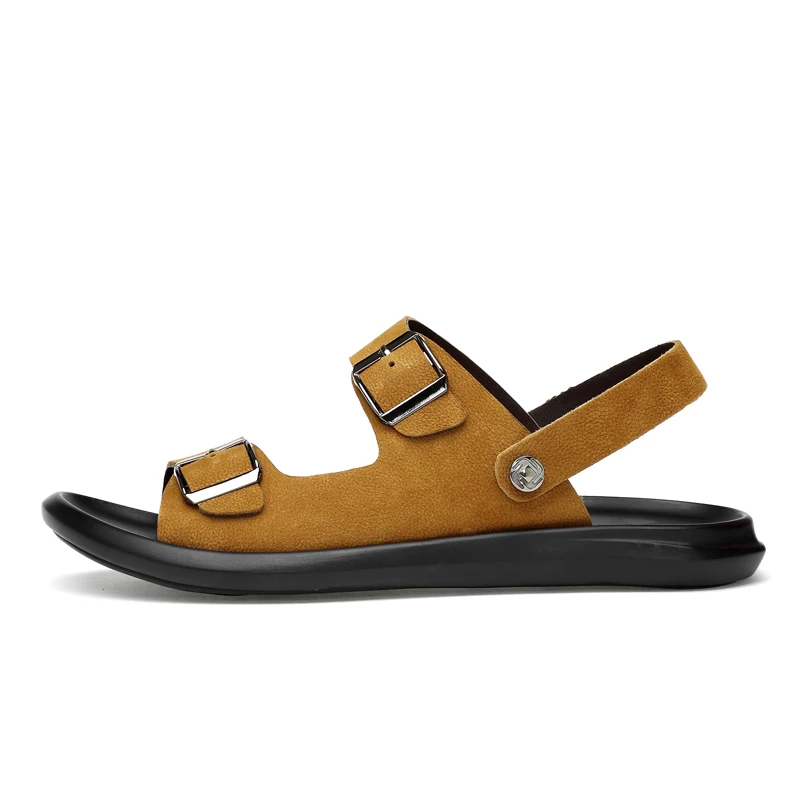 Новые мужские сандалии Летняя обувь из натуральной кожи мужские модные повседневные классические пляжные сандалии для мужчин дышащая обувь на платформе - Цвет: yellow brown