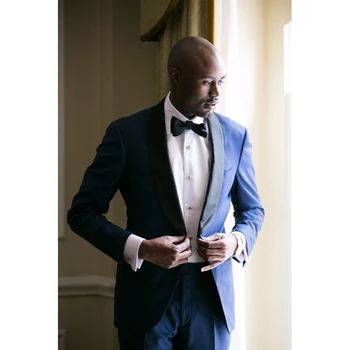 

Royal blue Men Suit Slim Fit Jacket black lapel Groom Tuxedos Classical Mens Wedding Prom Suits for men Groomsman Morning Dress