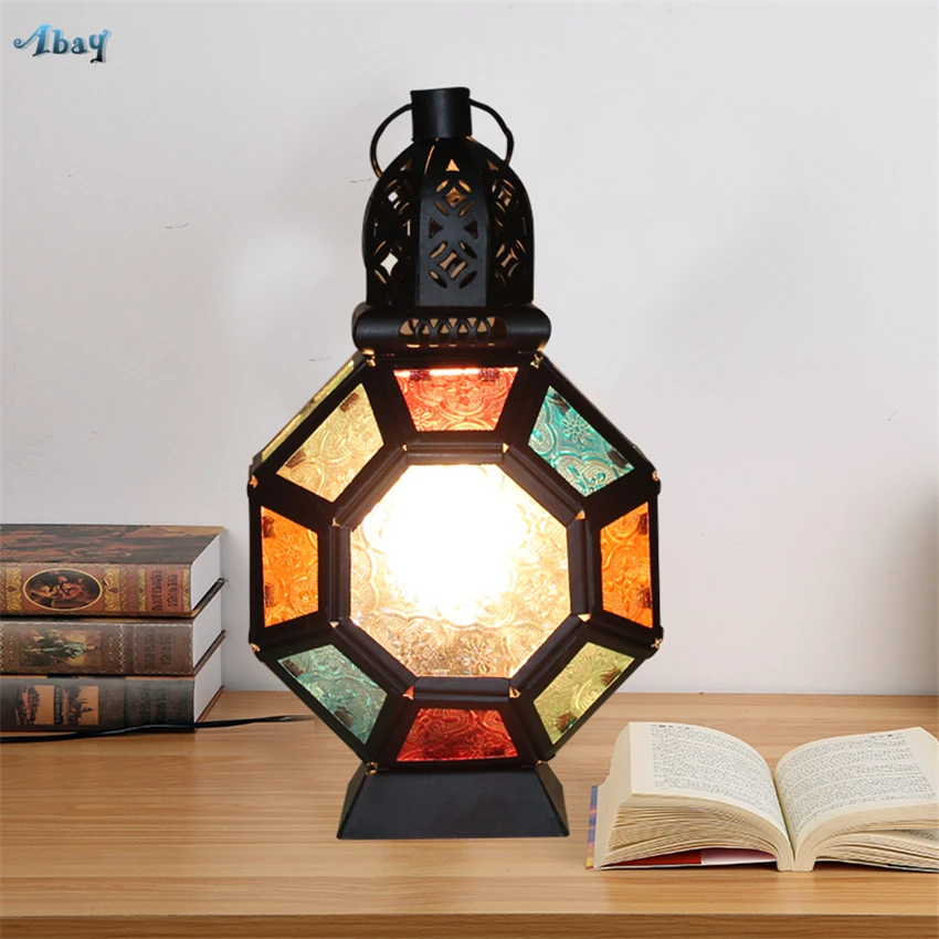 Mediterranean Retro Glass Table Lamps Cafe Library Industrial Restaurant Living Room Study Bar Tiffany Night Light Deco Fixtures | Лампы и