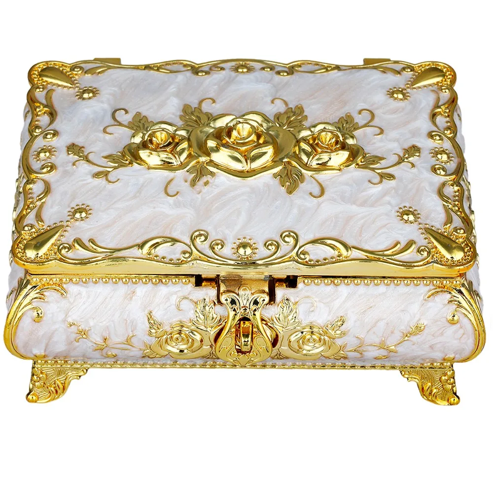 TUMBEELLUWA эмаль белый брелок коробка прямоугольное ювелирное изделие коробка с золотой розой цветок, разделители внутри