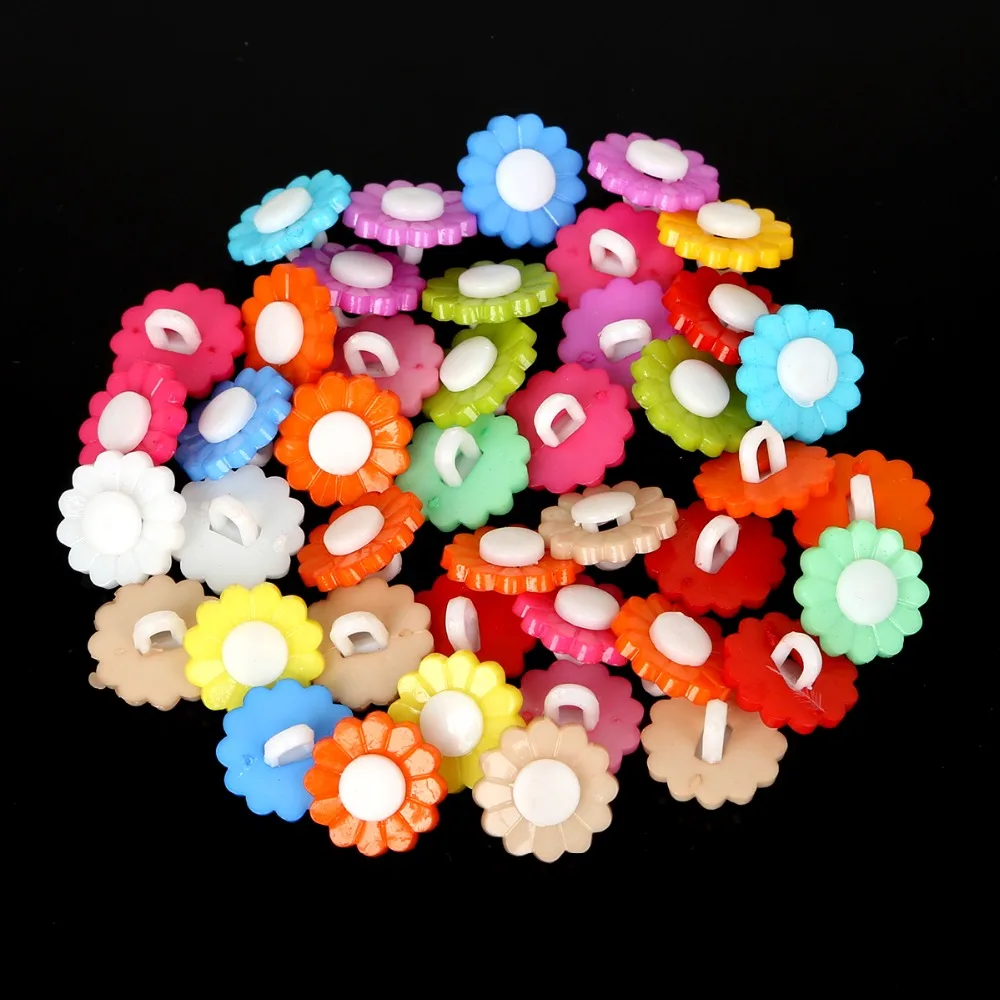 Случайный разные яркие цвета, 50 шт в наборе 15x Концевая фреза 8 мм хвостовик цветок кнопки ребенка Пластик кнопка для "сделай сам" детская одежда; Прошитые вручную Скрапбукинг