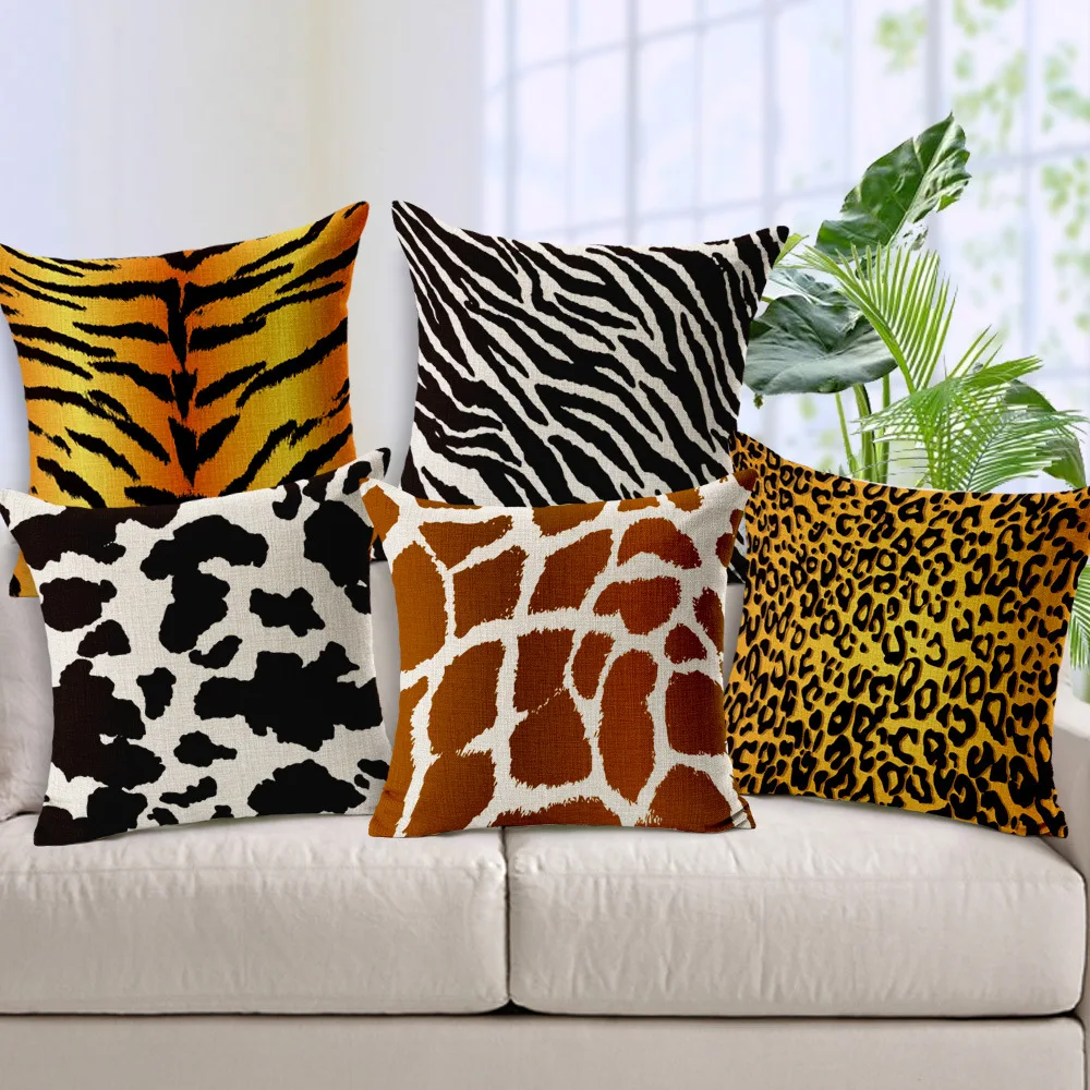 Animal Pattern Cushion Cover Giraffe Leopard Tiger Zebra Leopard