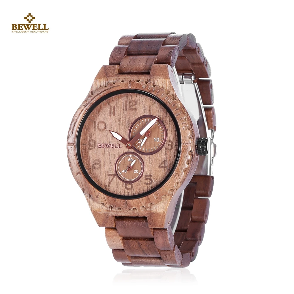 BEWELL ZS - W154A Male Wooden Watch Calendar Luminous Pointer Natural Wristwatch for Men