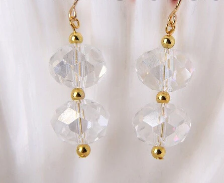 

wb00540 2pc big 12mm round white faceted natural crystal dangle earrings 14/20