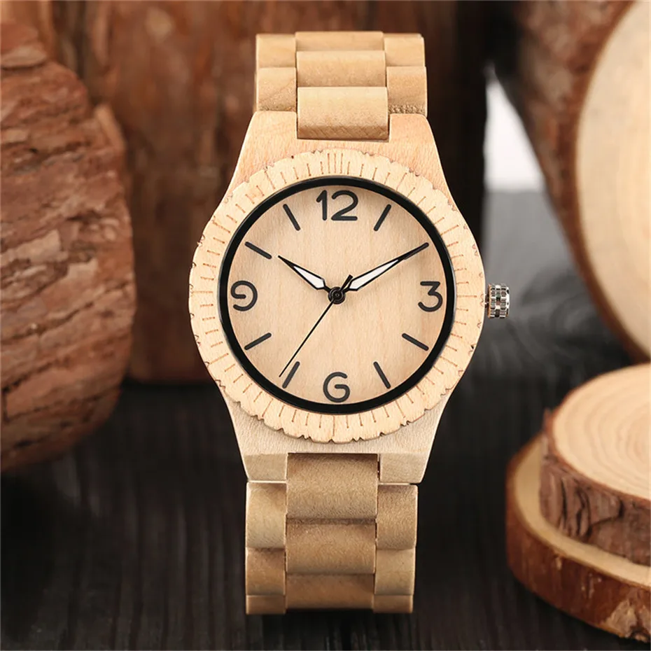 Novel Handmade Full Wooden Creative Men Bangle Quartz Wrist Watch Fashion Nature Bamboo Father's Day Gift   (14)