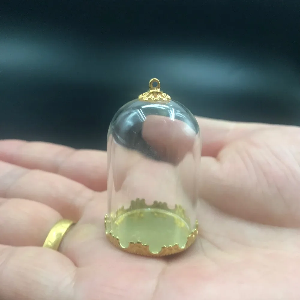 38x25mm High quality tube bell jars glass vial pendant with gold color