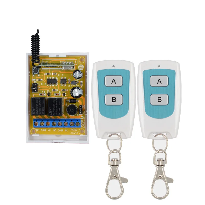 

DC 24V 12V 2CH Relay Remote Control Switch Learning Code ASK Wireless Switch NO COM NC Contact RF RX TX 315/433 Waterproof