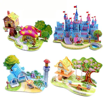 

3D DIY Puzzle Baby Toy Kid Early Learning Castle Construction Pattern Gift For Children Houses Puzzle Jigsaw Retro Building