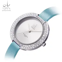 Shengke Для женщин часы Топ Мода Женский Часы Diamond Dial девушки кварцевые часы кожаный ремешок наручные часы Relogio Feminino 2017