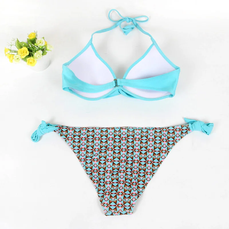 Bikini 2019 Brazilan Swimwear Women Solid High Cut Triangle Halter Bathing Back Adjustable Strap Top With Self Tie Side Bikini 22