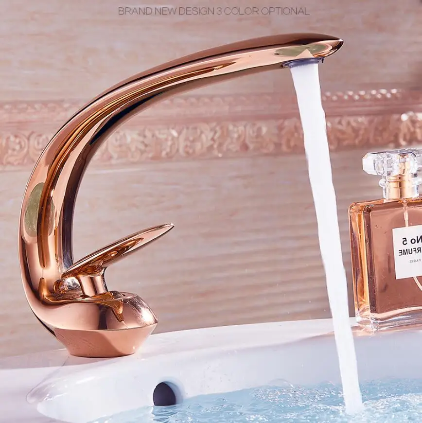 Online Rose Gold Becken Wasserhahn Moderne Waschbecken Mischbatterie Messing waschbecken Wasserhahn Einzigen Griff Einzigen Loch Kran Für Bad