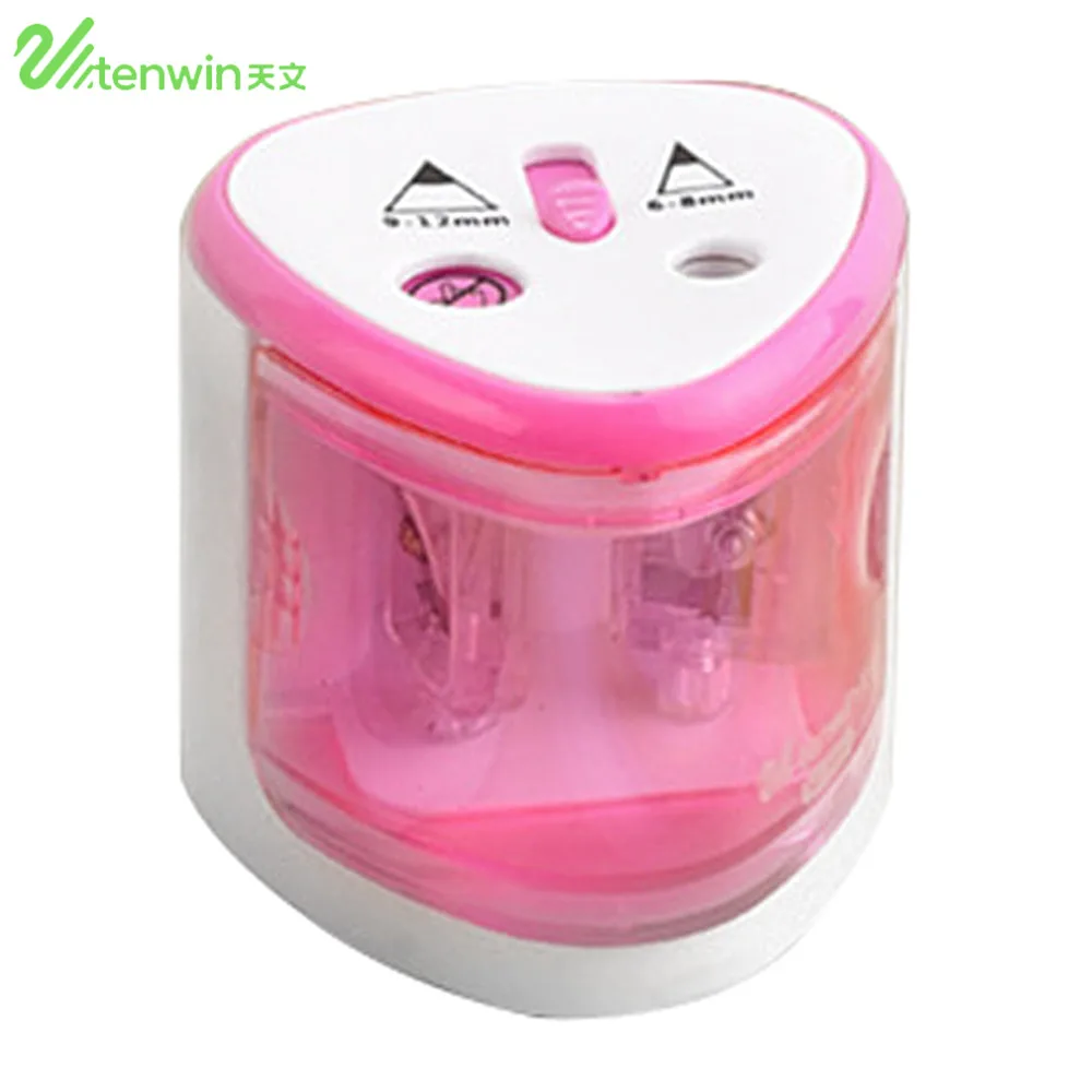 TENWIN 3 Color 2 Double Holes Sacapuntas Automatic Electric Pencil Sharpener Home School Office Desktop Students Supplies