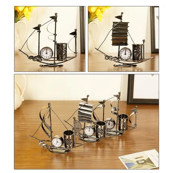 

Multi-functional Alarm Clock Sailboat Shaped Pen Holder Ornament for Living Room XHC88