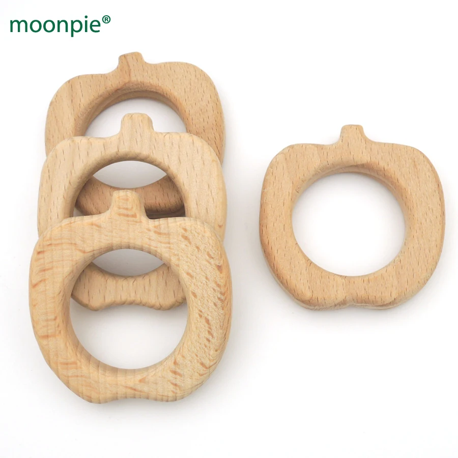 

New 10pcs smooth beech wooden apple shaped teether wooden beech teether baby teething toy educational EA355