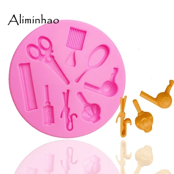 

B0145 Girl scissors hair dryer comb Cake dessert Sugarcraft Silicone mould chocolate fondant cake decorating tools Resin Clay