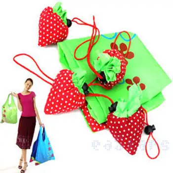 

200pcs/lot Portable Cute Strawberry Bags Eco Reusable Tote Folding Foldable Bag Free Shipping