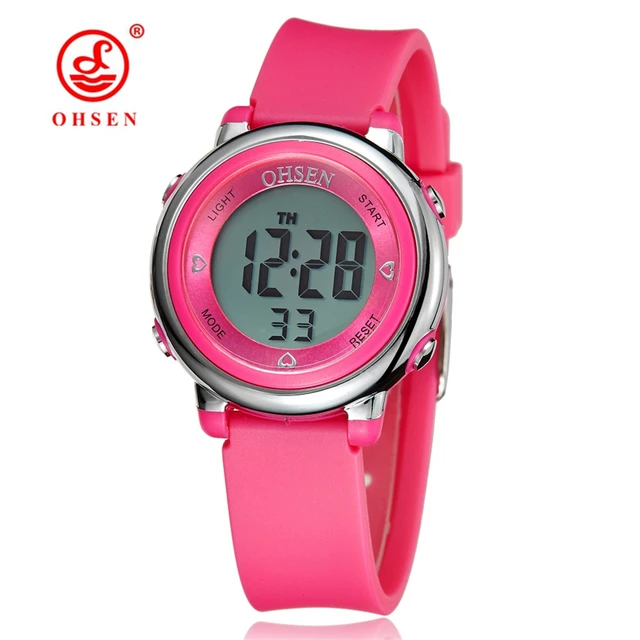 OHSEN Digital LCD Kids Girl Pink Wristwatch Rubber Strap 50M Diver 7 Colors Cart OHSEN Digital LCD Kids Girl Pink Wristwatch Rubber Strap 50M Diver 7 Colors Cart