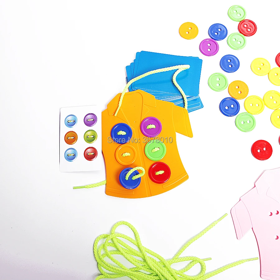 Jogo de Tabuleiro Botão Enfiar Puzzle Roupas Botões Lacing Brinquedo Usando Corda Threading Montessori Sensorial Brinquedos Educativos Primeiros 5 roupas botões laço brinquedo, vestindo corda rosqueando