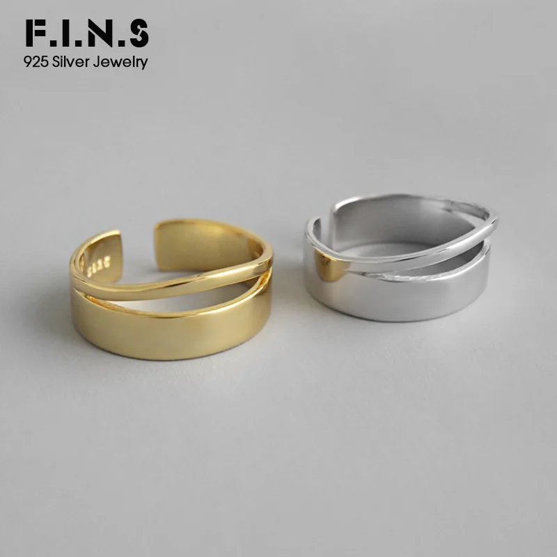 

F.I.N.S Korean Style Woman S925 Sterling Silver Ring Minimalist Smooth Double Layer Line Female Ring Open Silver Engagement Ring