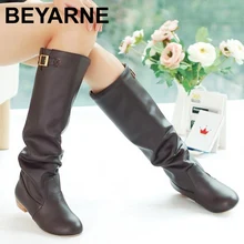 Große Größe 34-43 Frauen Kniehohe Stiefel Vintage Niedrig Starke Ferse Frühling Herbst Schuhe Runde Kappe Weniger Plattform motorrad Stiefel