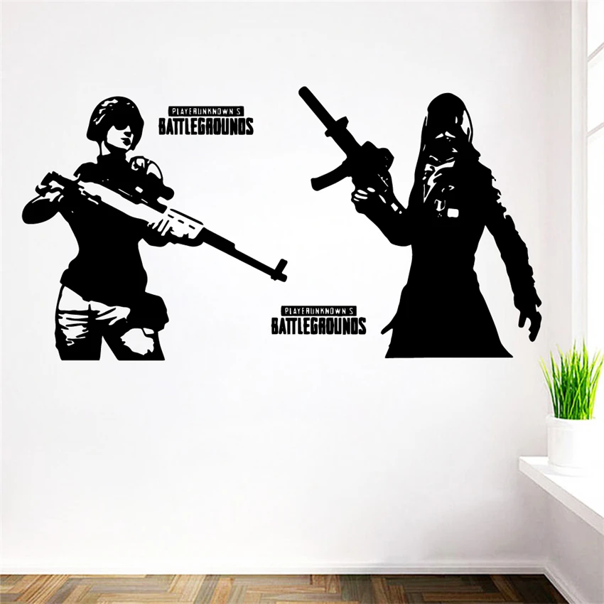 

PUBG Vinyl Wall Decals Soldier in Helmet Winner Winner Chicken Dinner Video Game Battlegrounds Decor Wall Stickers #A67
