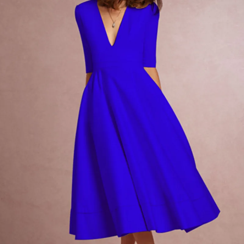 

2019 New Summer Dress Women New Casual Plus Size Elegant Ball Gown Dress Female Sexy V Neck Long Party Dresses Natural Casual