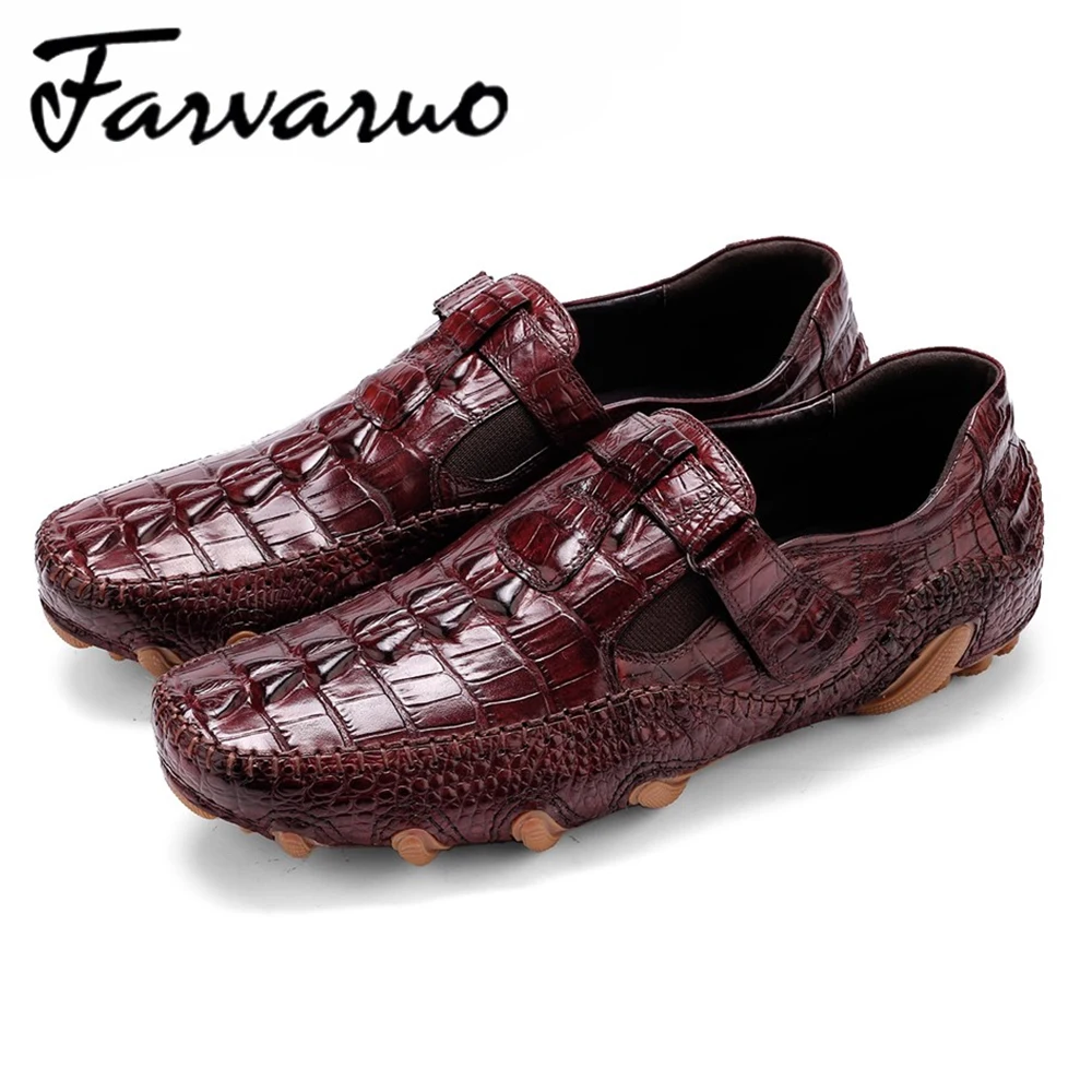 

Farvarwo Luxury Casual Shoes Mens Loafers Genuine Cow Leather Crocodile Breathable Spring Autumn 2018 Slip ons Driving Moccasins