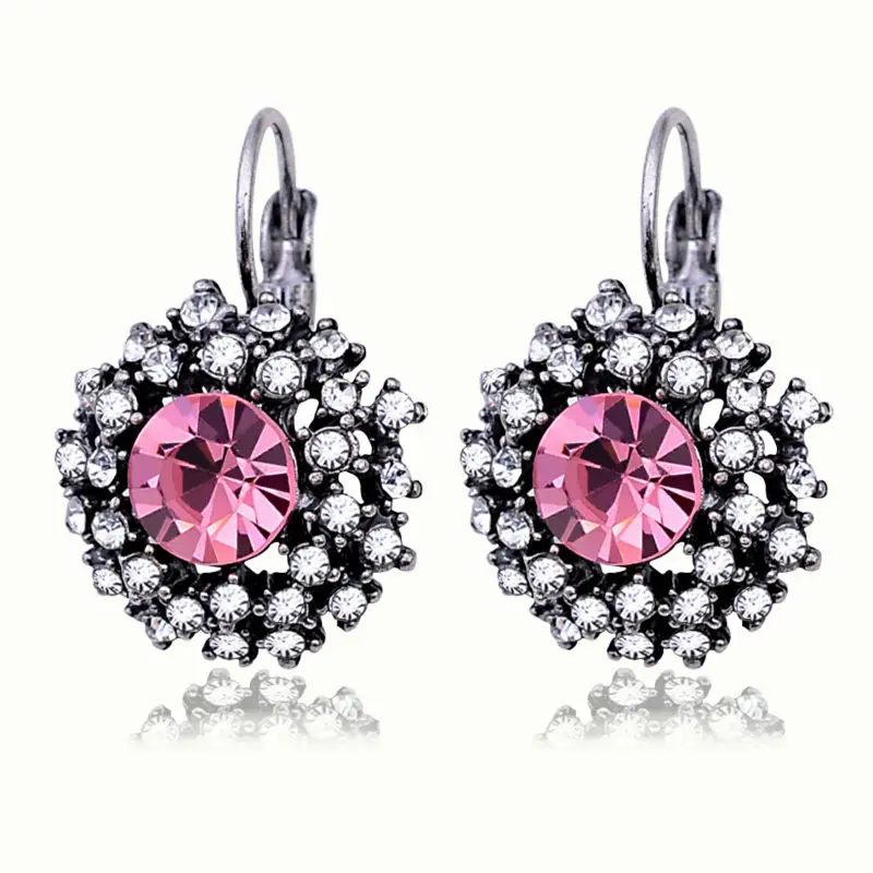 Женские сережки подвески с серебряным покрытием черным кристаллом|earring