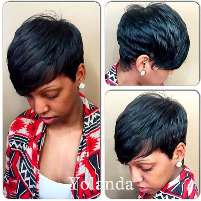 2017 New Court Coupe de Lutin Humains Cheveux Naturels Perruque Rihanna Plein Avant de dentelle de Bob Perruques Pour Les Femmes Noires Célébrité Perruques
