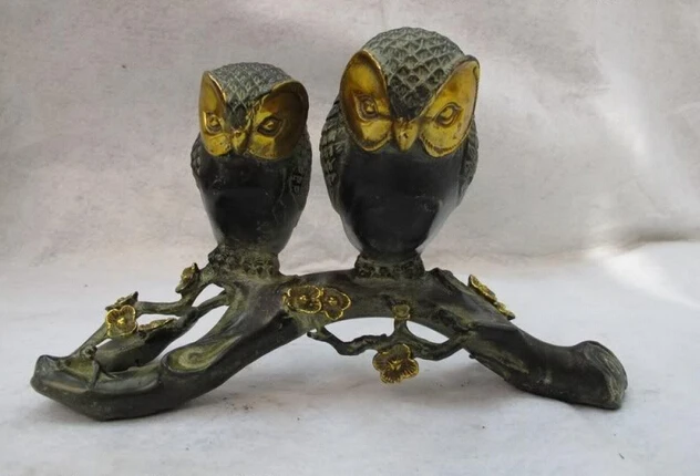 

song voge gem S0567 China Folk Classical Copper Bronze Gilt Feng Shui a d of Minerva owl on Plum