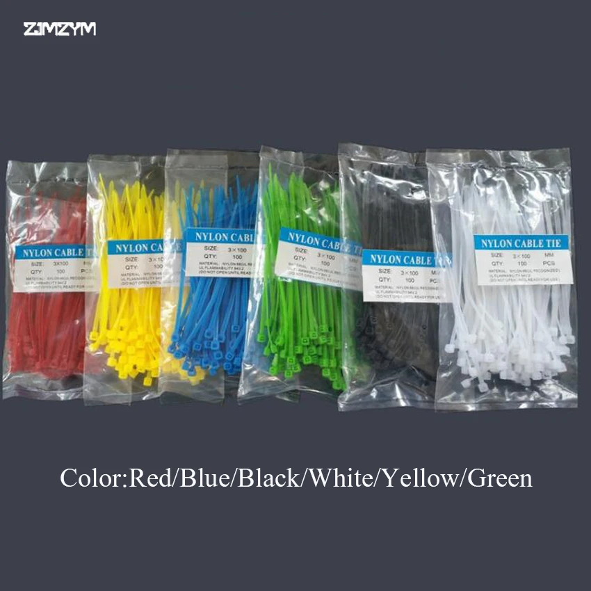 

Wholesale 100PCS/bag 3*100mm width 2.5mm Colorful Factory Standard Self-locking Plastic Nylon Cable Ties,Wire Zip Tie
