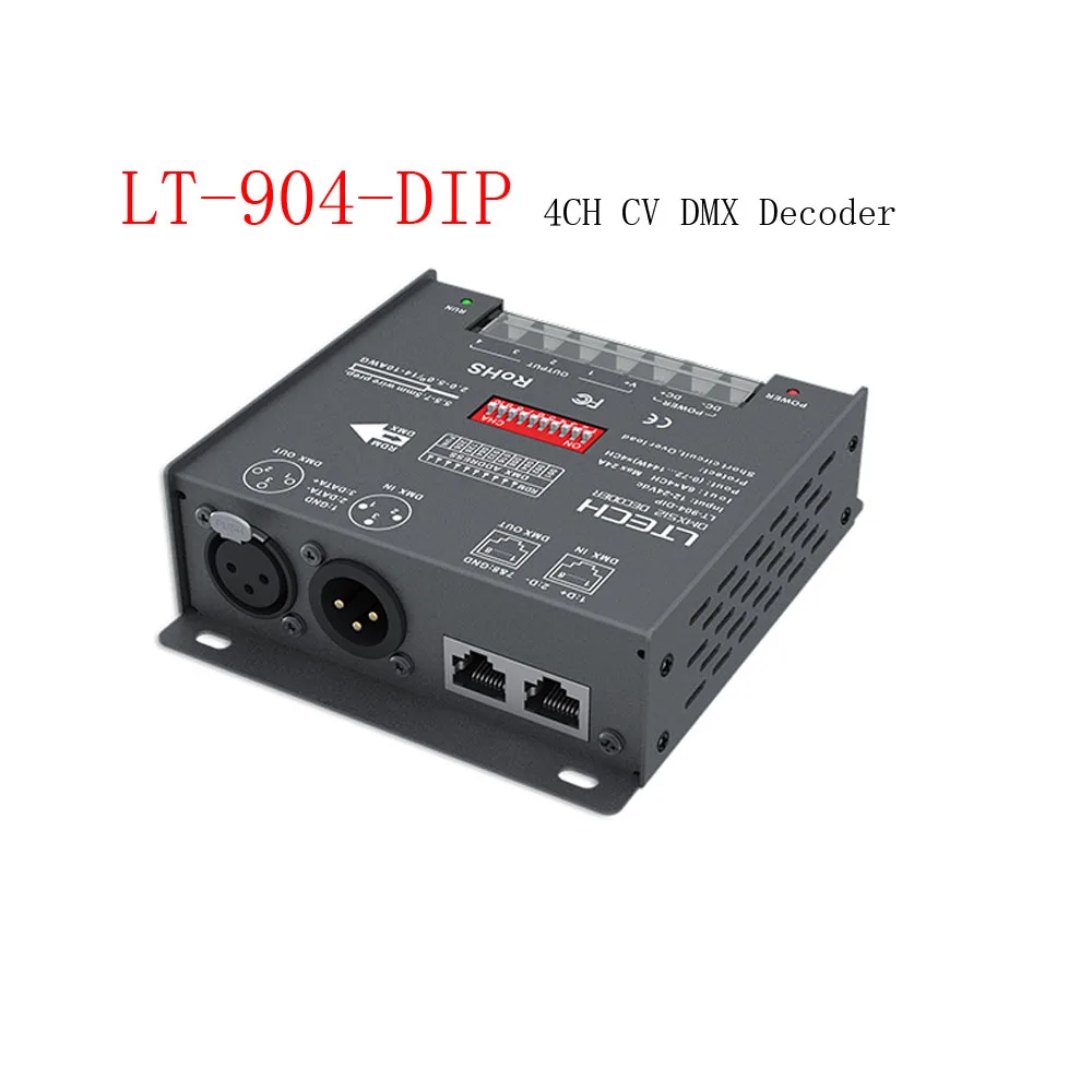 

LTECH LT-904-DIP 4CH CV DMX Decoder Input Voltage 12-24Vdc For Led bulb Led Strip Controller