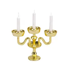 Миниатюрный золотой канделябр 3 белые свечи кукольный домик 1/12 шкала