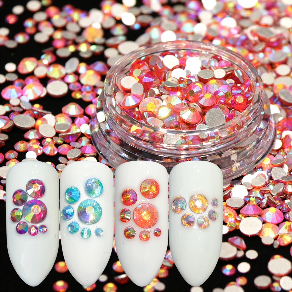 

1 Lot Nail Crystal AB Flat Back Studs Mixed Size Rhinestone Diamond 3D Nails Gems Manicure Decoration Nail Art Accessories BE664
