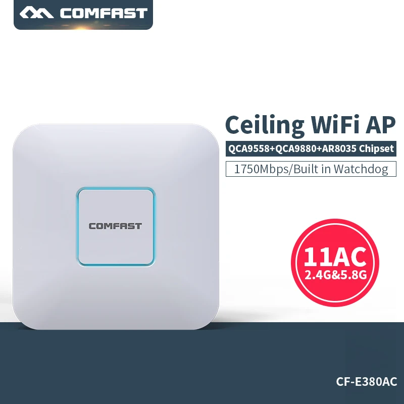 

COMFAST CF-E380AC 1750Mbps wireless Indoor route 802.11AC 5.8G+2.4G Qualcomm 48V POE power 16 Flash WiFi Access Point ceiling AP