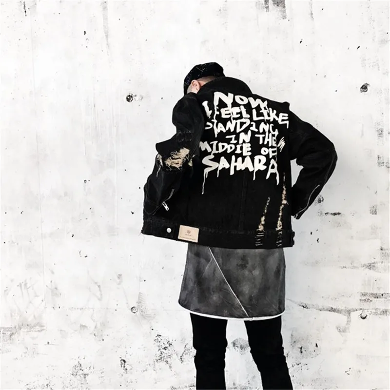 2019 Denim Jacket Men Streetwear Hip Hop Vintage Ripped Hole Zipper Jeans Jacket Motorcycle Hip Hop Autumn Washed Jacket Coat