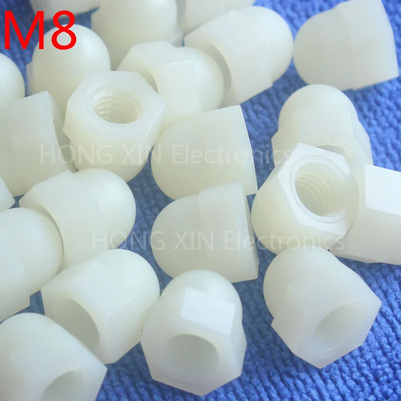 

M8 100pcs white Nylon acorn nuts /8mm Protection Dome Head hex Cover Nuts/Plastic hexagon Cap Nut brand new high-quality