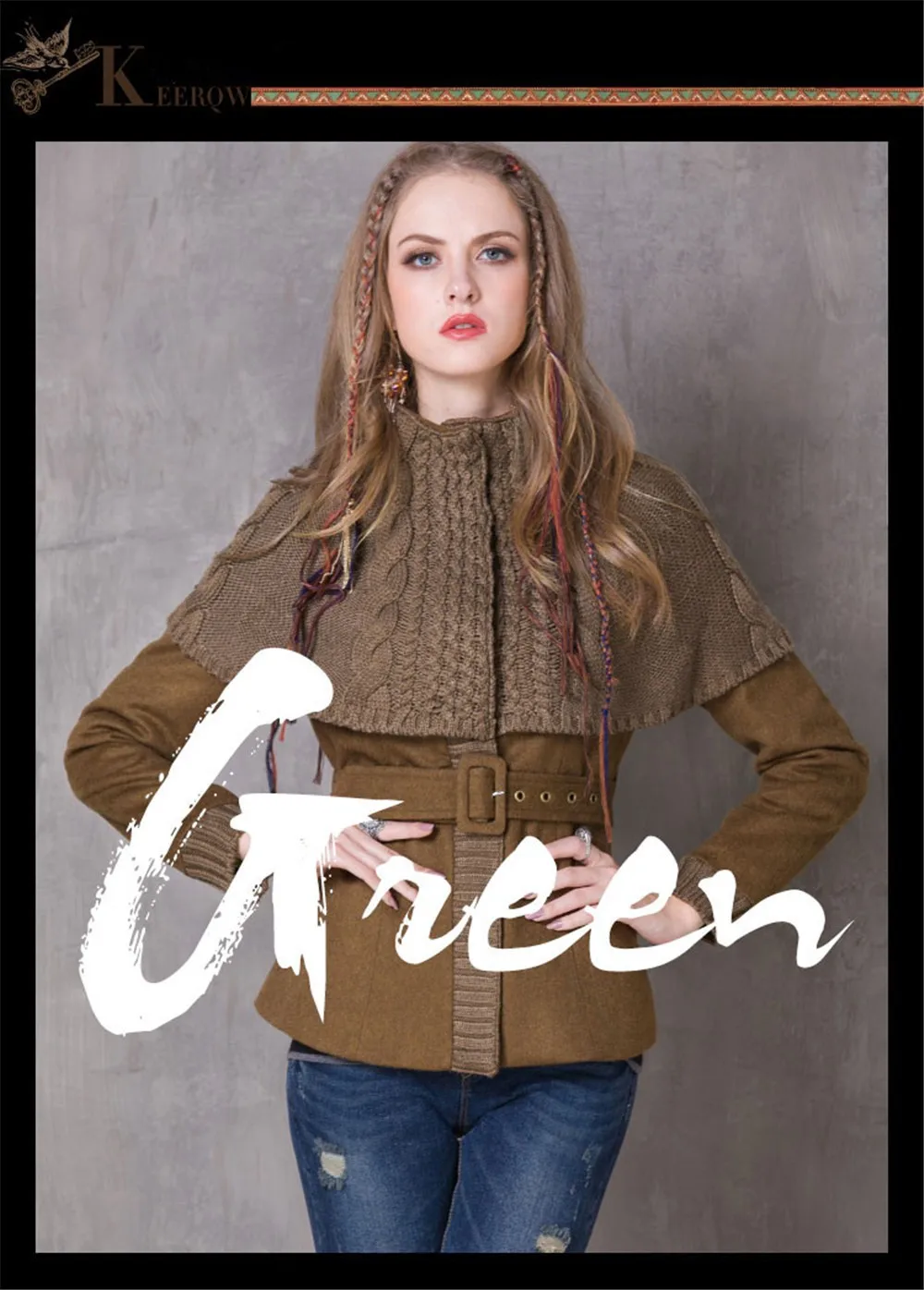 Vintage Fake 2 piece Winter Cloak Women Coat Wool Coats Long Sleeve Knitting Cloak Woolen Coat Patchwork Belted Bodycon Casacos (1)