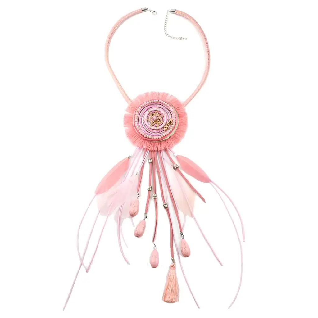 Vintage Statement Dreamcatcher India Tribe Ethnic Tassels Feather Pendant Sweater Necklace Boho Jewelry