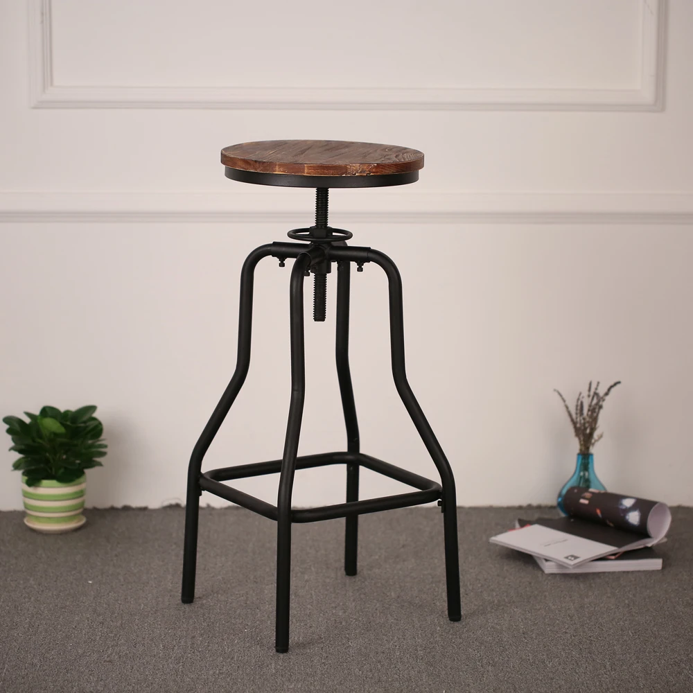 

iKayaa Bar Stool Industrial Style Height Adjustable Swivel Bar Stool Natural Pinewood Top Kitchen Dining Breakfast Chair Decor