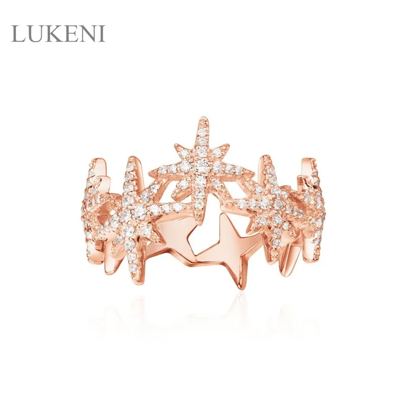 

LUKENI New Trendy S925 Sterling Silver Micro Pave Zircon Personality the Stars rings For Women Jewelry