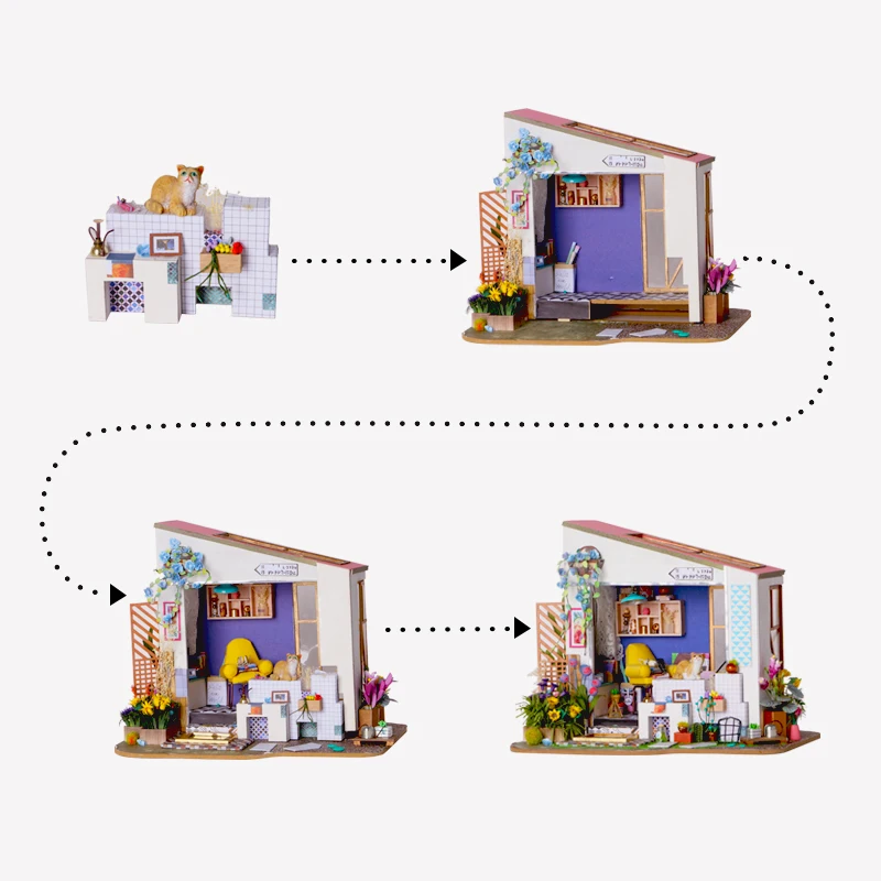 Robotime DIY Doll House Wooden Miniature Dollhouse Assembly Model Building Kits Toys For Adults Birthday Gift DG11