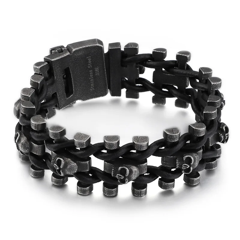 

Personality retro color heavy scalp rope bracelet Stainless steel men's motorcycle bracelet