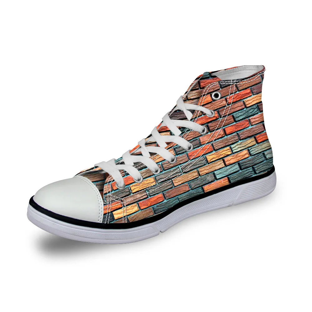 

Noisydesigns ladies vintage high top sneakers girls casual vulcanized footwear Women 3D bricks wall print flat canvas shoes