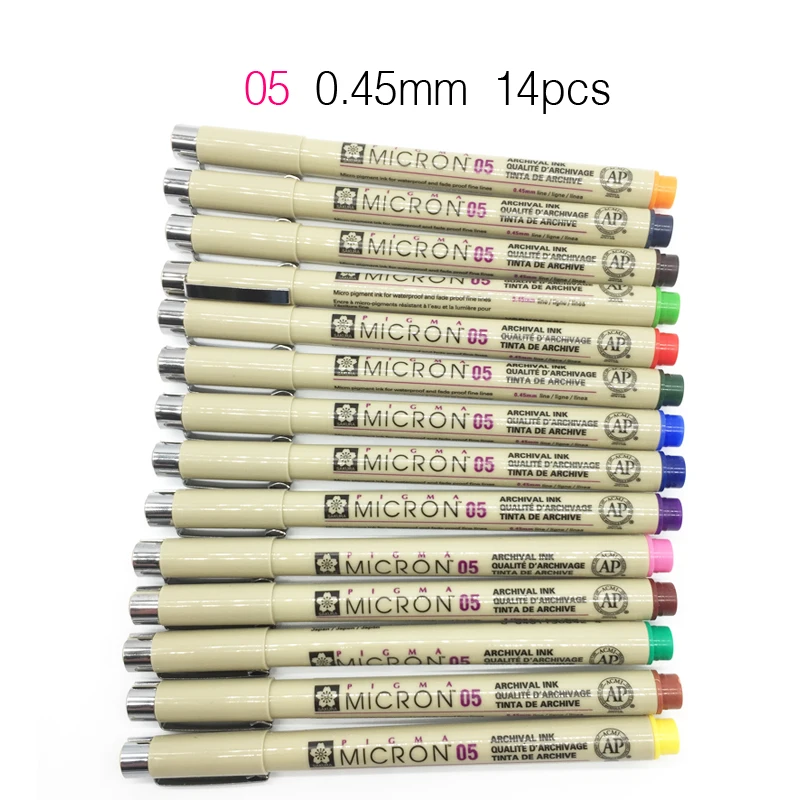 Набор из 8/14 цветов s Sakura Pigma Micron Liner Pen, набор, 0,25 мм, 0,45 мм, тонкие цветные ручки для рисования, эскиз, маркер, товары для рукоделия - Цвет: 05 set of 14 Colors