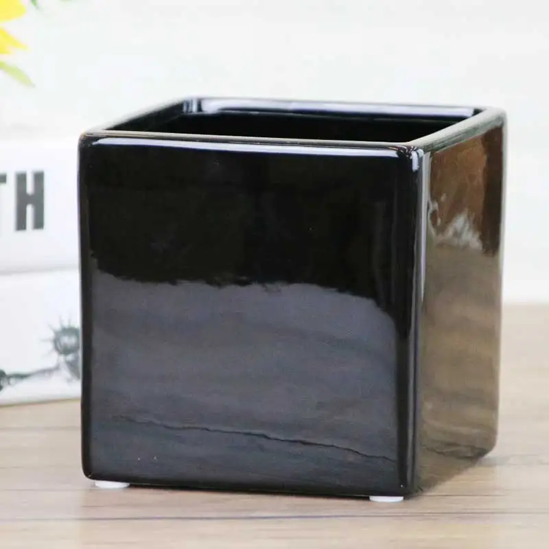black ceramic flower pot for succulent garden desk bonsailittle cut small mini modern decorative - Decorative Planters black ceramic flower pot for succulent garden desk bonsailittle cut small mini modern decorative - Decorative Planters