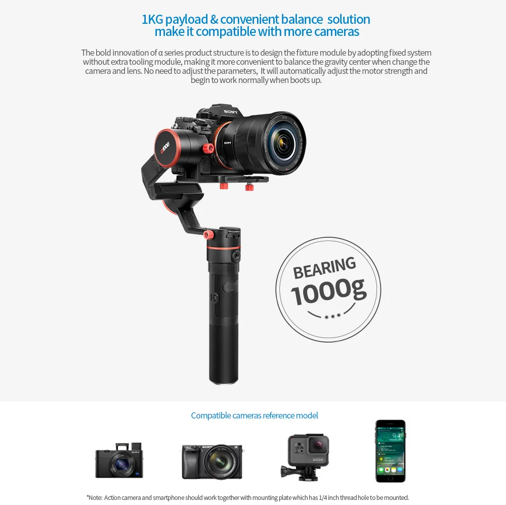 FEIYUTECH FY a1000 3 axis Handheld Stabilizer Gimbal for DSLR Cameras Unless 1000g Smartphone Gopro