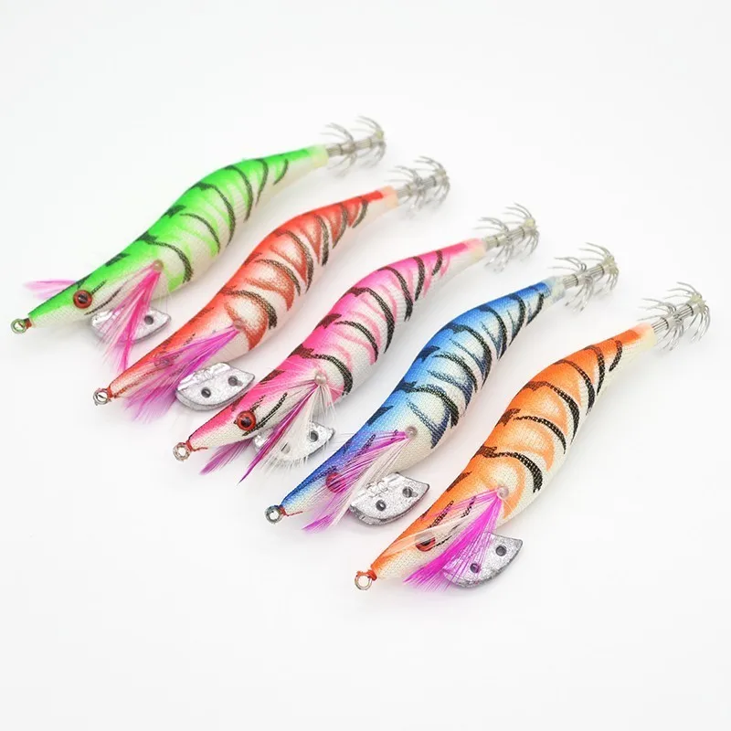 

Luminous Squid Jigs 1 Piece 10cm 12cm Glow Wood Shrimp with Octopus Squid Jig Hooks Cuttlefish Fishing Lure Size 2.5# 3.0#