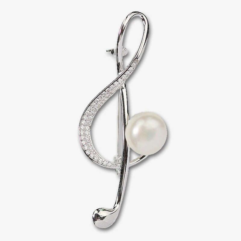 

High Quality 925 Sterling Silver Natural Freshwater Pearl Notes Brooch Simple style For Women
